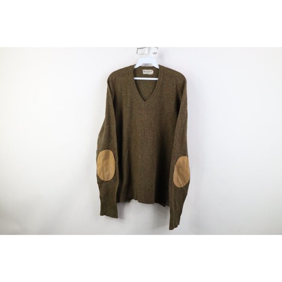 Vintage Other - Vtg 50s Mens XL Distressed Rainbow Fleck Elbow Patch Wool Knit V-Neck Sweater